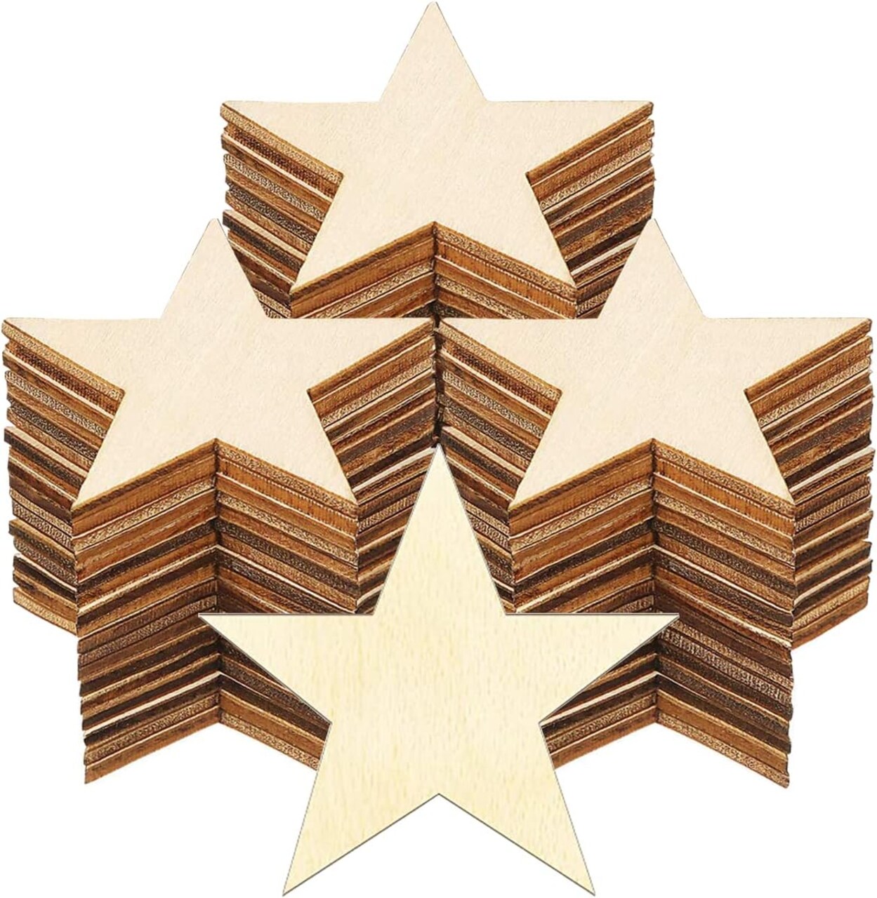 Wooden Stars, 100 Pcs 2 inch Unfinished Wood Pieces - Christmas Blank Cutouts Ornaments - Ideal for Craft Projects, Christmas Party and Wedding Decorations